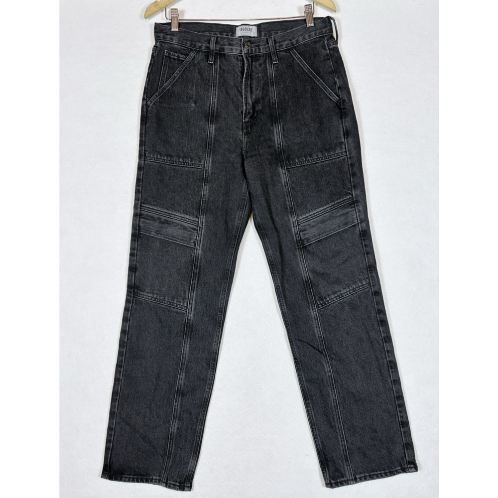 AGOLDE Cooper Cargo Jeans High Rise Size 28 Panther Black Rigid Denim 28" inseam